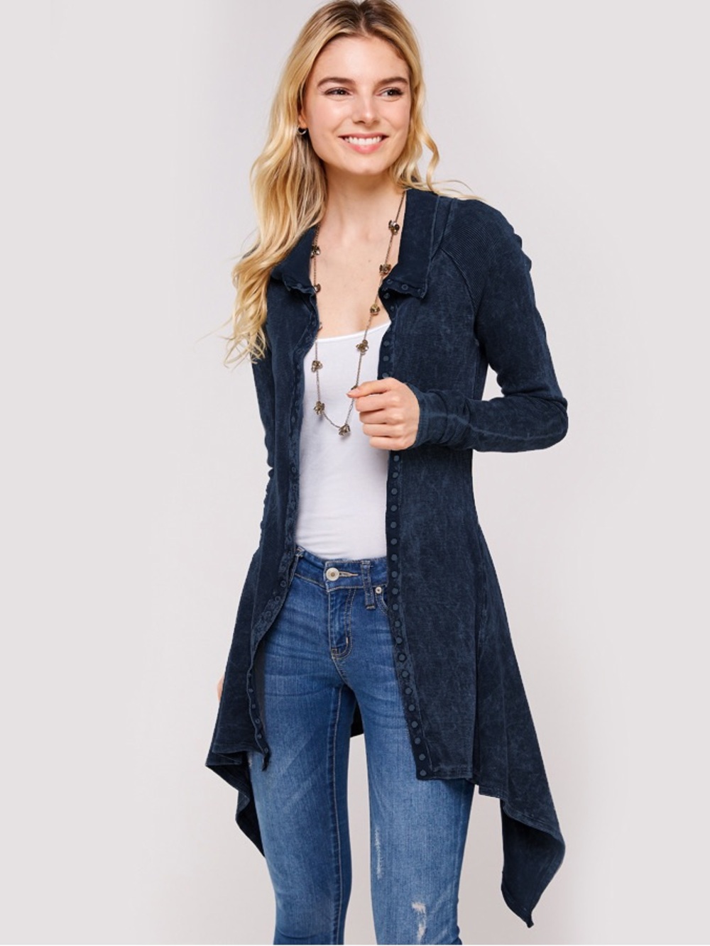 URBAN X MINERAL WASH SNAP FRONTCARDIGAN
